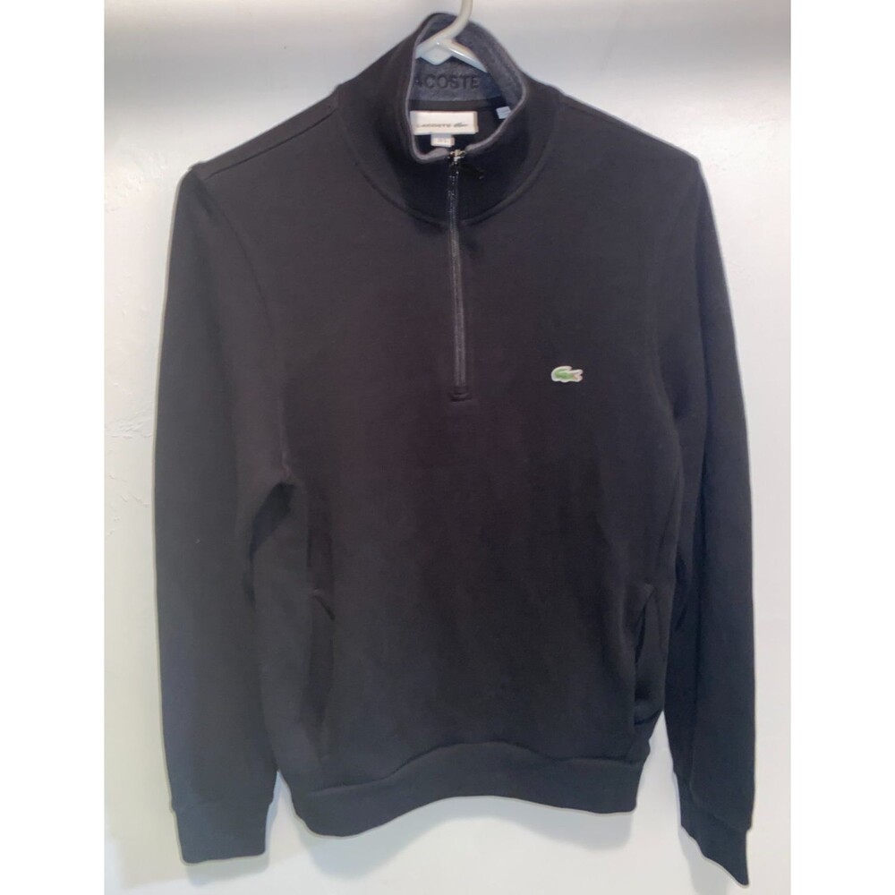 Lacoste Mens Sz 3 Small Black Alligator Logo 1/4 Zip Pullover Sweater Sweatshirt